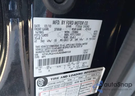 2010 Ford Expedition El Limited from USA, damaged, VIN 1FMJK2A5XAEB49133